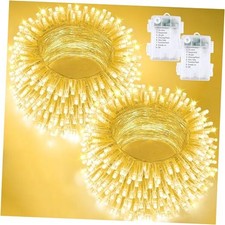 2 Pack String Lights Battery Operated with Timer, 66FT 2PK(100LED) Warm White