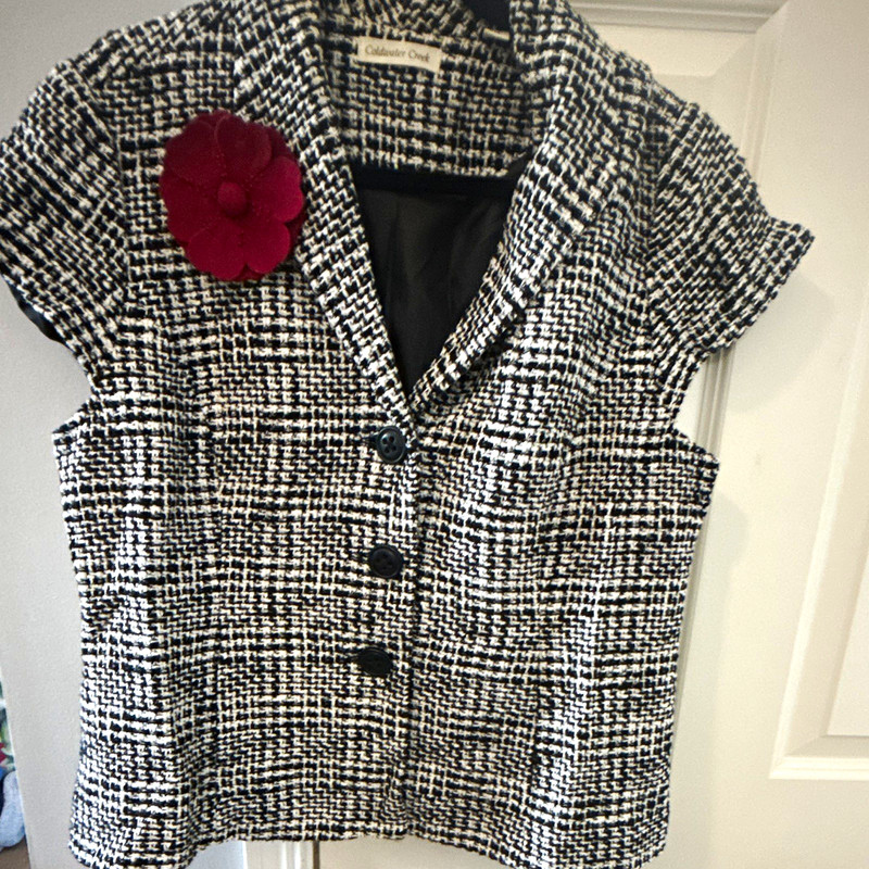 Coldwater Creek Black/White Plaid Wool Button-Front Lined Jacket 18