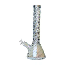 Human Grade 15" Twisted Iridescent Beaker Water Pipe Thick Borosilicate Glass