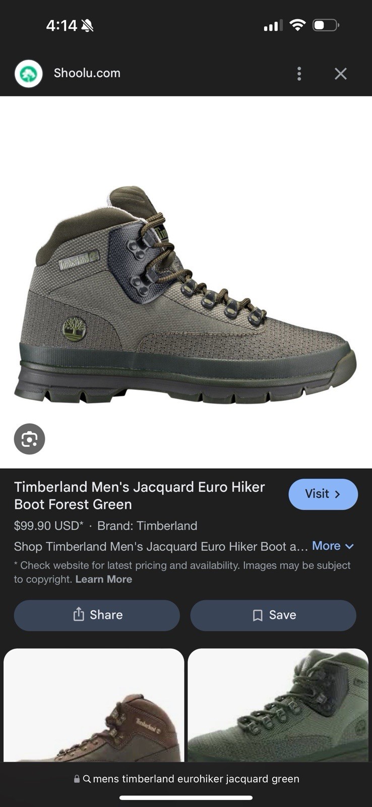 &rsquo;s Timberland Euro Hiker Jacquard Olive Green Size 13
