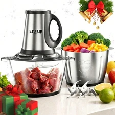 SPZTJK 2L Food Processor with 2 Bowls Electric Chopper Meat Grinder Mixer