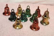 11 Vintage 1" Plastic Bells Christmas Ornaments for Feather Tree