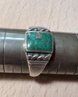 Vtg Southwestern Navajo Old Pawn Sterling Silver Turquoise Signet Ring Size 10+