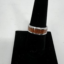 Wood Look and Stainless Steel Ring Size 8 Women .25 Wide