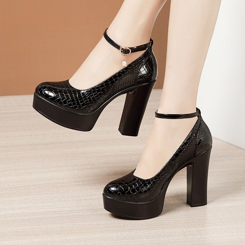 ankle strap chunky heeled platform pumps