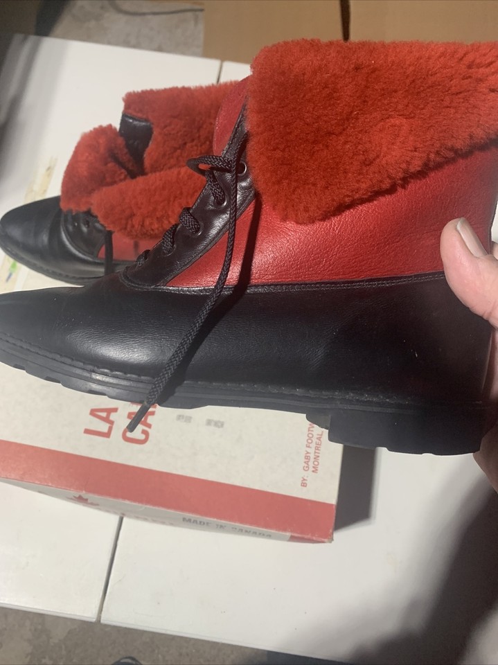 La Canadienne Black Leather Red Ankle Boots Womens Size 7 Lace Up