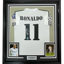 Framed Autographed/Signed Ronaldo Nazario 33x42 Real Madrid White Jersey BAS COA