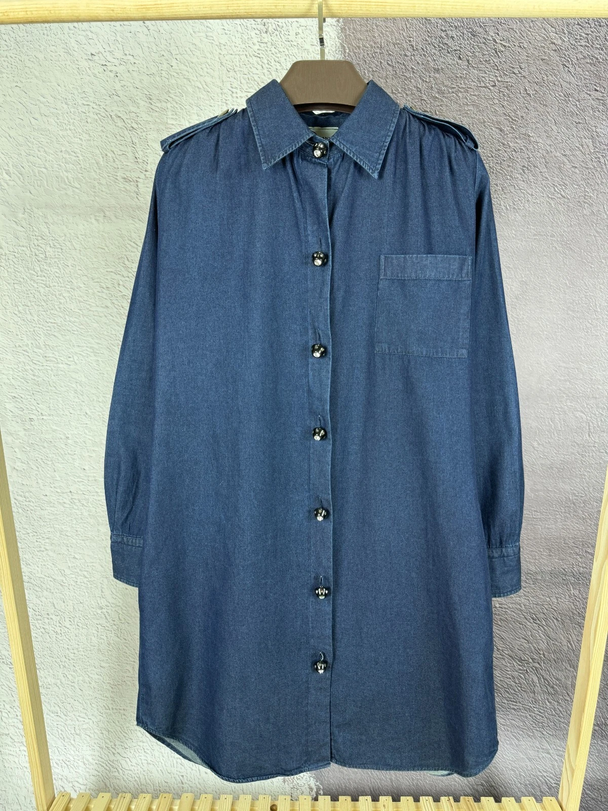 Abito tunica camicia lunga cotone blu Lanvin x Acne Studios