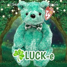     2003 LUCK-e Fuzzy Green Irish Potbelly BEAR Ty Beanie Babies MWMT 