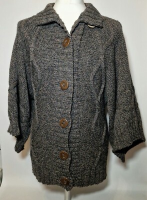 Keltischer Oversize Poncho Strickjacke Grau Wolle Zopfmuster Aran Grobstrick Irisch