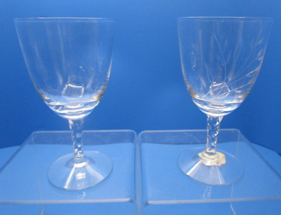 FOSTORIA GLASS #6101 Crystal Twist FLOWER SONG (2) Wines Before After 1962-1966