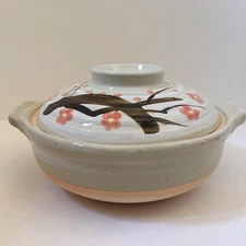 Japanese 11.5" Earthenware Donabe Pot Lid Casserole Cherry Blossom Made In Japan