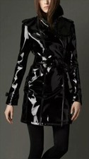 Women Trench Vinyl Shiny Gothic Coat Pvc Emo Top Quality Faux Leather Black Coat