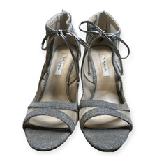 Nina Women's Silver Strappy Mesh Peep Toe Cherie Illusion Evening Sandals Sz 9.5