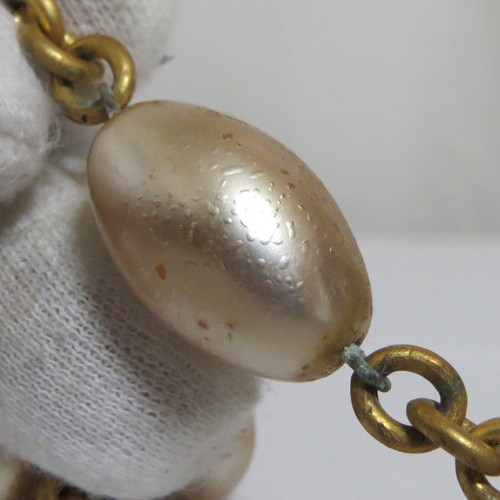 Auth Vintage Celine Faux Pearls Long Necklace Chain Belt Goldtone 90cm/35.4" in - Picture 15 of 24