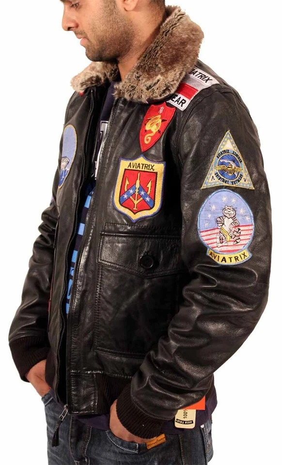 Aviatrix Hombre Cuero Auténtico Cazadora de Aviador – Militar Parche Estilo - Imagen 2 de 4