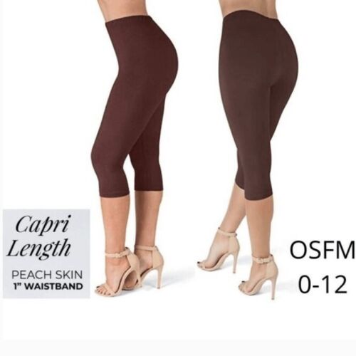 New Mix Peach Skin Capri Leggings 3" Waistband Brown One Size women's Fits 0-12