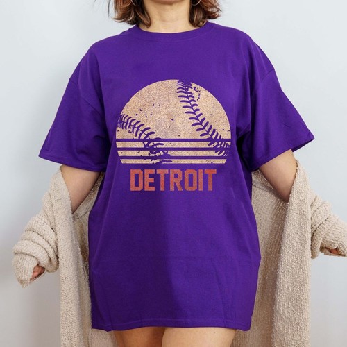 Vintage Baseball Detroit Shirt Cool Softball Gift T-Shirt - Picture 13 of 16