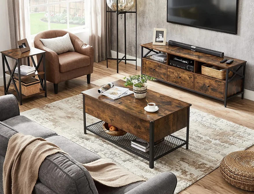 Industrial Coffee Table Large Storage Unit Vintage Metal Shelf