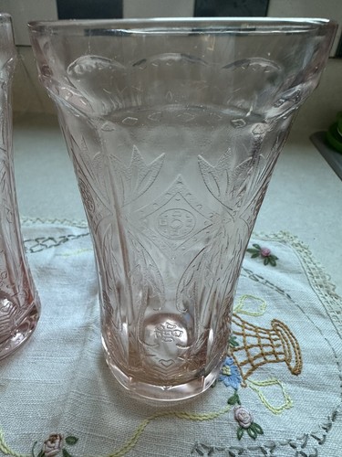 Pink Depression Glasses- Set Of 2 Indiana Glass Madrid pattern. 6.25” H. - Picture 2 of 2