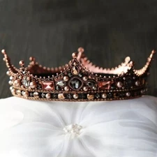 Unisex Vintage baroque Crown Bronze King diadem goth queen medieval ren round