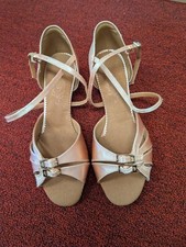 Grand Prix Jive Ballroom Shoes Tan Satin Suede Bottoms Low Heel New With Box