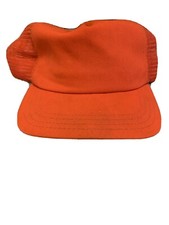 Vintage Blaze Orange Snapback Trucker Hat Mesh Made In The USA Hunting