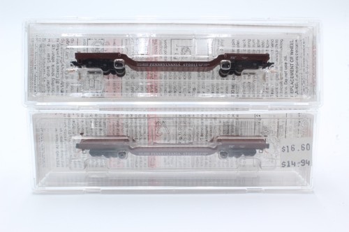 2 N Scale Micro Trains Pennsylvania Heavyweight Depressed-Center Flat Cars | New