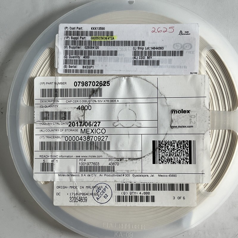 4000 PCS AVX 08055C563K4T2A CAP CER 0.056UF 50V X7R 0805 10%