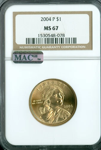 2004 P SACAGAWEA DOLLAR NGC MS67 PQ MAC SPOTLESS .