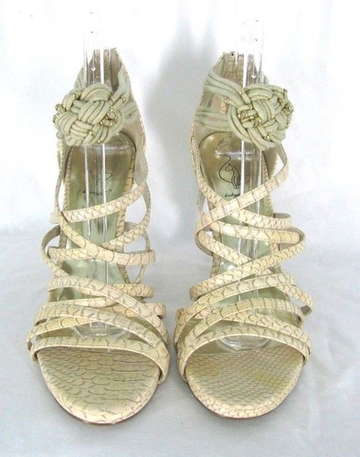 Baby Phat Ianna Shoes Sz 11 Beige Snake Print Gladiator Heels Ankle Strap Sandal - Picture 4 of 7