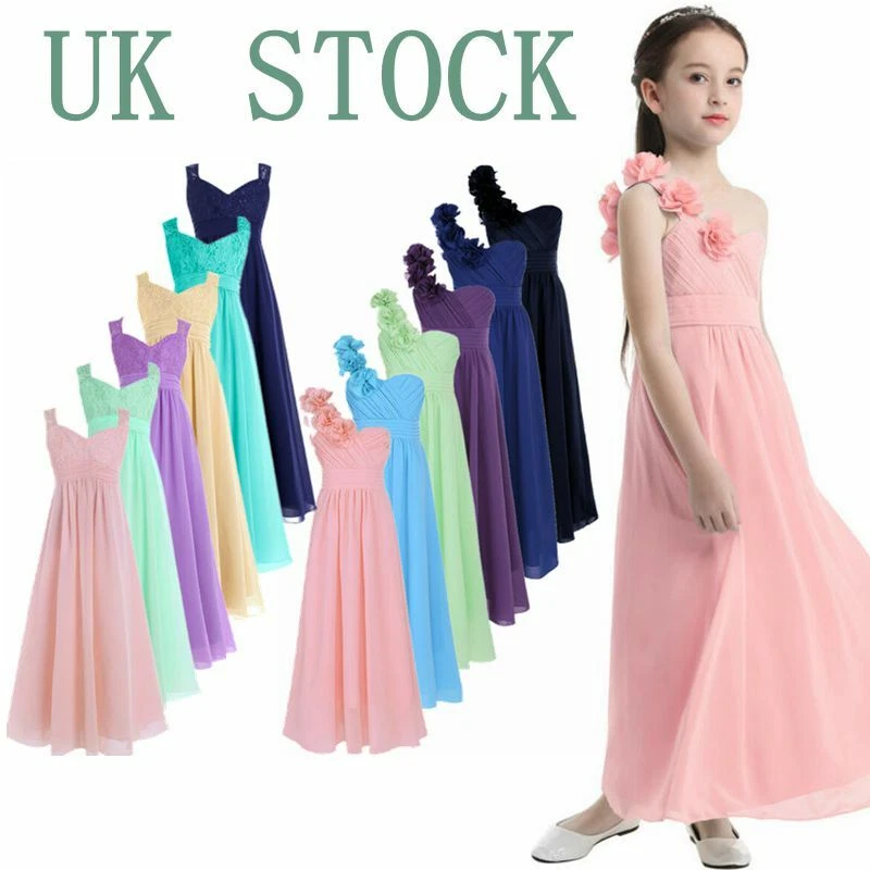 UK Flower Girls Dress Wedding Bridesmaid Party Prom Gown Formal
