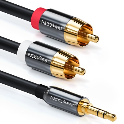 deleyCON PREMIUM HQ Stereo Audio Kabel 3,5mm Stecker zu 2x Cinch Stecker [7,5m]