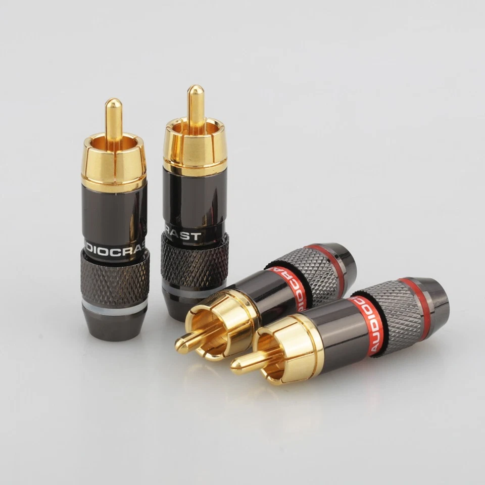 8 peças conectores RCA macho plugue RCA banhado a ouro 6 mm fio de lótus duplo travamento automático - Imagem 2 de 4