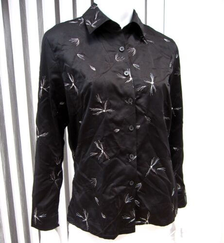 FRENCH LAUNDRY LONG SLEEVE EMBROIDERED BLOUSE SIZE S SMALL BLACK FLORAL 027