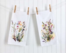 Wildflower Kitchen Towel Set, Flour Sack Dish Towel, Tea Towels Decorative