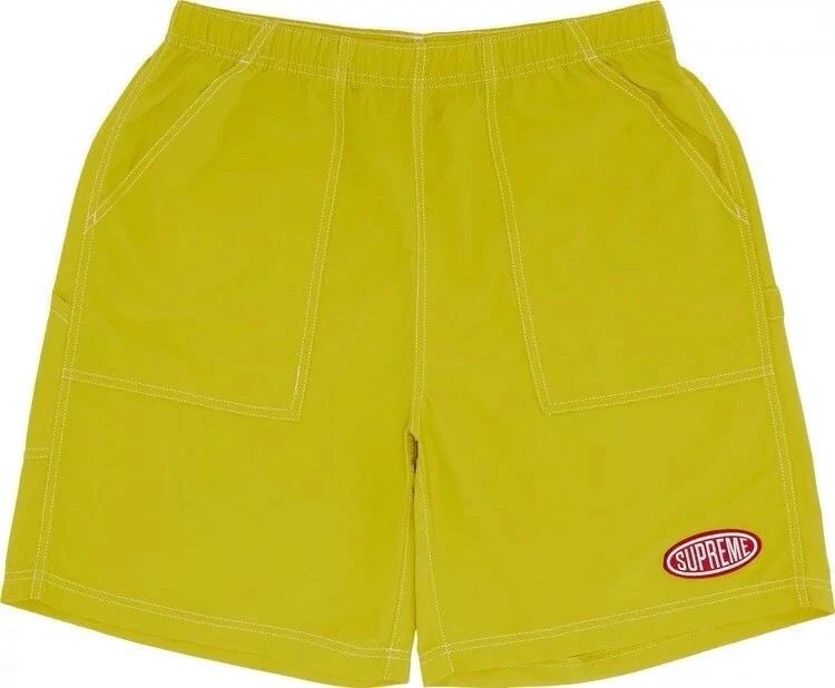 Short de peintre nylon Supreme SS24 taille L jaune doré logo brodé BNWT