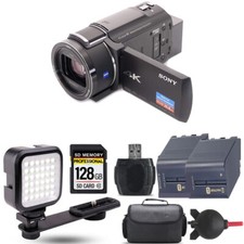 Sony FDR-AX43A UHD 4K Handycam Camcorder  Extra Battery LED - 128GB Kit