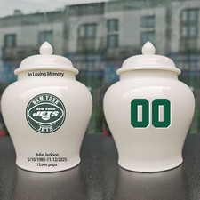 Ceramic Medium Urn   New York Jets Football Theme, Custom Text  Number