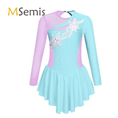 Kids Girls Ballet Tutu Dress Dance Wear Dress  Round Neckline Shiny Rhinestone