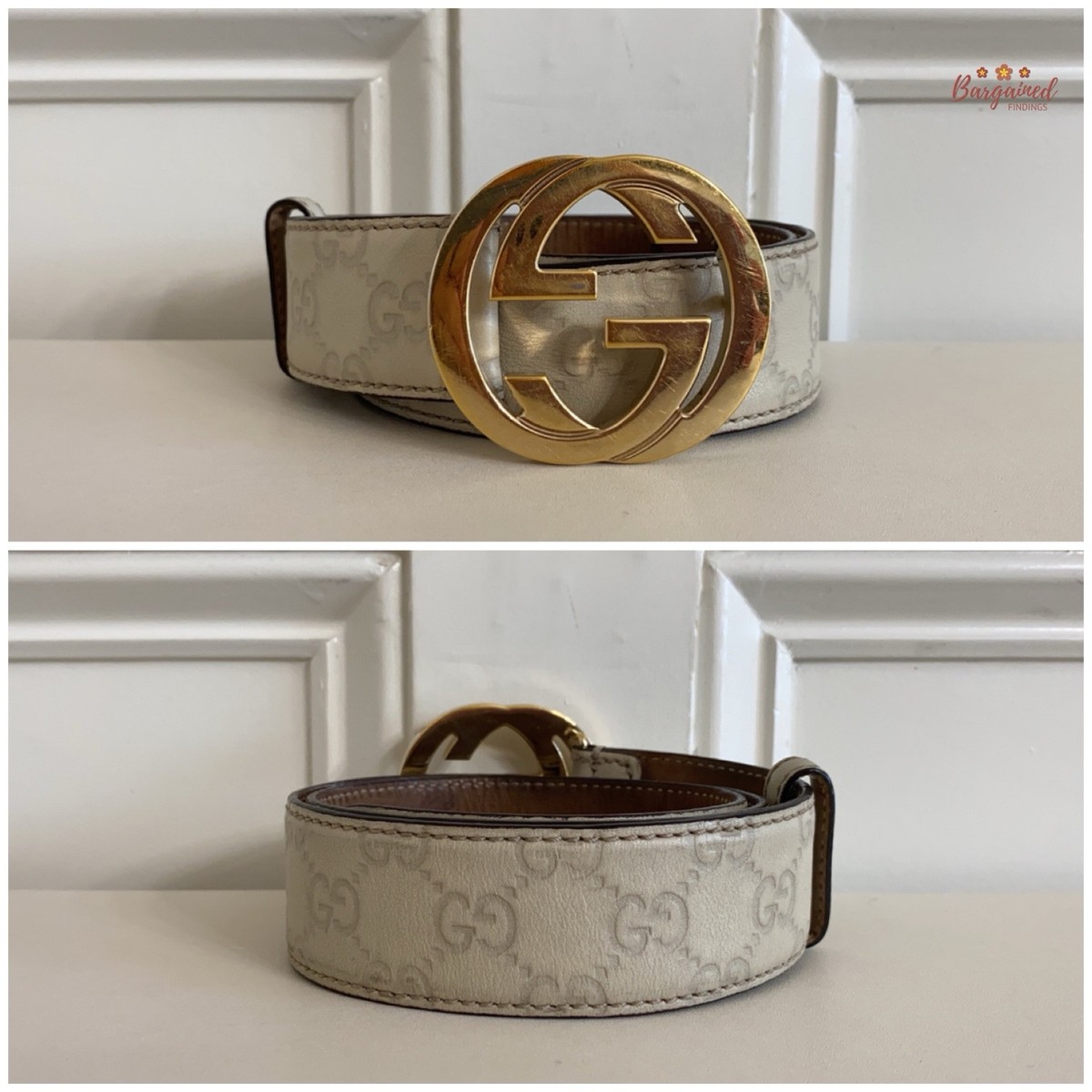 Gucci Cream Leather GG Belt with Crystal-Embellished Buckle 80 32 Gucci Cream Leather GG Marmont Buckle Belt 80CM Gucci | TLC US main image 4
