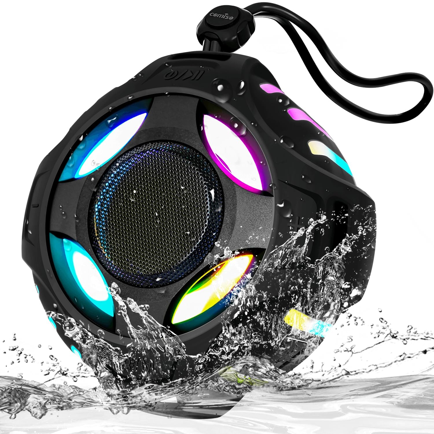 Waterproof Bluetooth Speaker with Deep Bass LED Lights TWS Pairing for Shower Pool Party-image