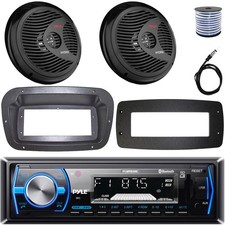 Pyle Single-DIN Marine Receiver W/Kit  Adapter Plate, 2x 8'' 180W Max Speakers