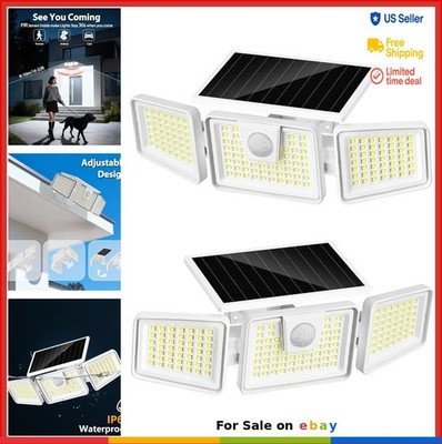 Solar Motion Lights 156 LED 2 Pack 3000 Lumens Outdoor Security Wall Mount