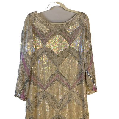 Vintage Judith Ann Creations Silk Dress M White Pink Silver Sequin Beaded  Gatsby | eBay
