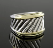 David Yurman Classic Cable 14k Gold Sterling Silver Cigar Band Ring Size 6