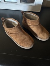 Kohl's Boots Girls Size 13 Brown Faux Suede Faux Fur Lined Ankle Winter