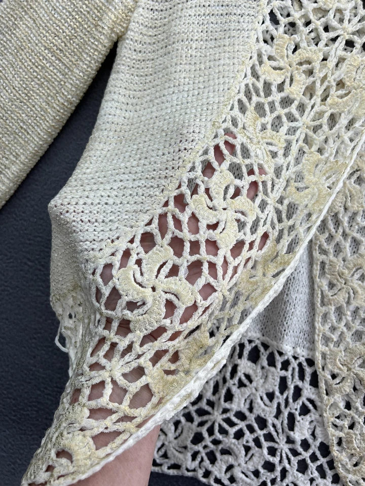 Alberto Makali Cardigan 女式大号奶油钩针编织针织花卉花边开襟 — 第 2/4 张图片