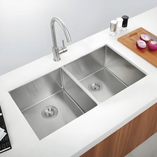 32 Inch Undermout Kitchen Sink 50/50 Double Bowl, 32" x 19" Stainless Steel Sink