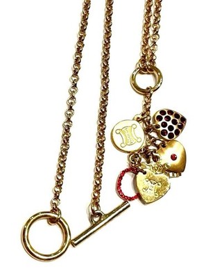 Celine Necklace Triomphe Logo Heart Charm Rhinestone